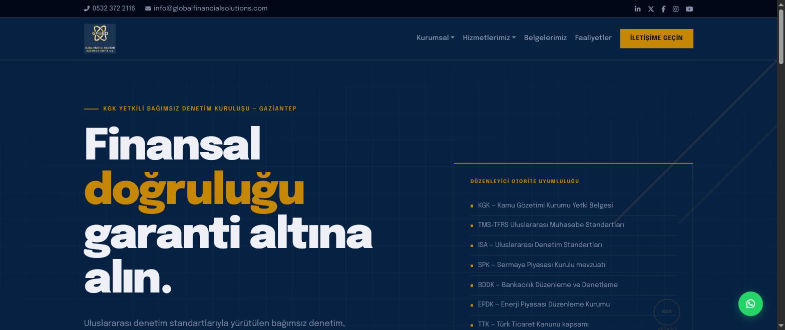 Global Financial Solutions web sitesi — HKN Bilişim web tasarım referansı