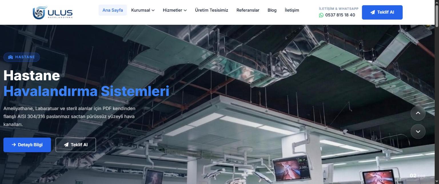 Ulus Havalandırma web sitesi — HKN Bilişim web tasarım referansı